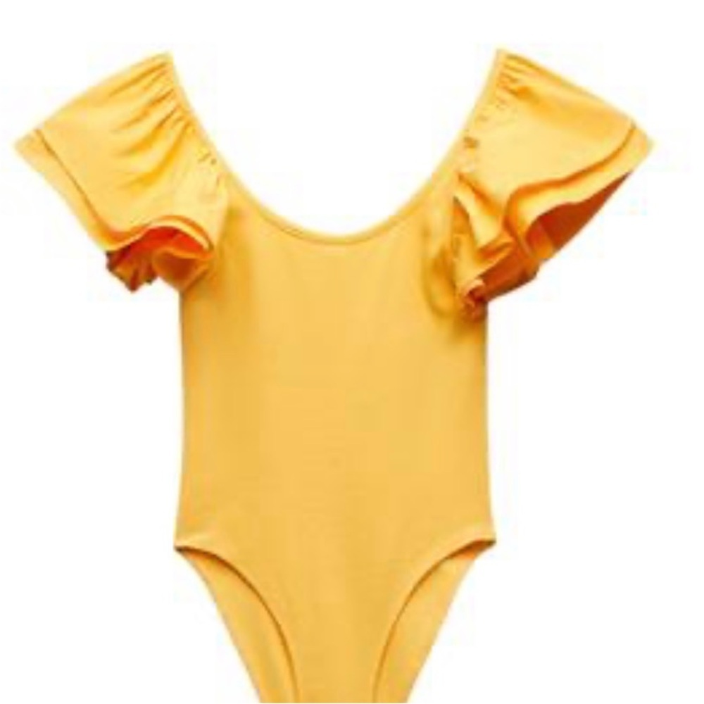 NWT Zara Yellow Ribbed Ruffle Bodysuit - Picture 2 of 6